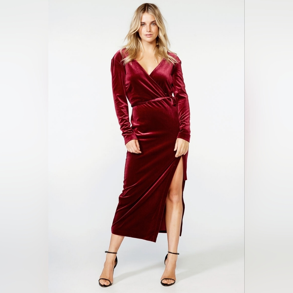 BARDOT Morgan bergundy Velvet slit holiday maxi size 6/S